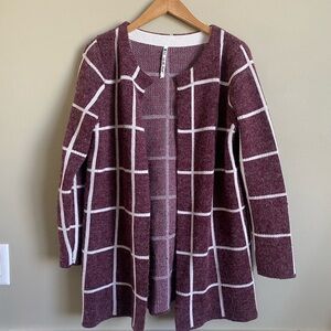 Leo & Nicole Maroon Grid Cardigan